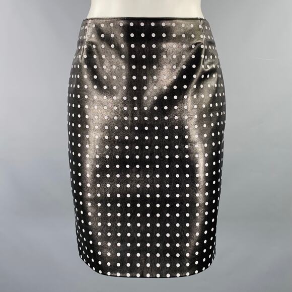 AKRIS Size 2 Black White Viscose Blend Polka Dot Lambskin Pencil Skirt